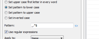 Set pattern to lower case