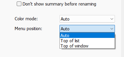 Menu position in settings