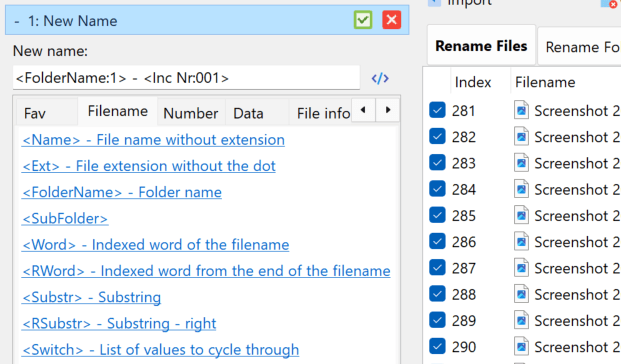 Filename tab in New Name method