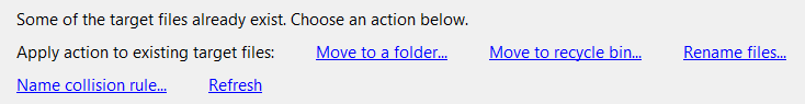 Panel showing actions for existing files