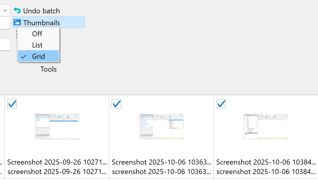 Thumbnail grid mode