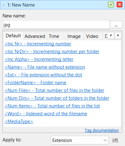 Screenshot showing how to change file extensions in Advanced Renamer