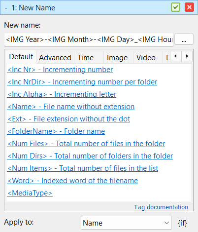 Screenshot of Advanced Renamer showing picture renaming options