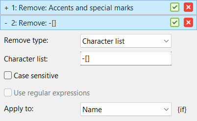Screenshot showing how to strip special characters from filenames in Advanced Renamer