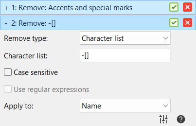 Screenshot showing how to strip special characters from filenames in Advanced Renamer