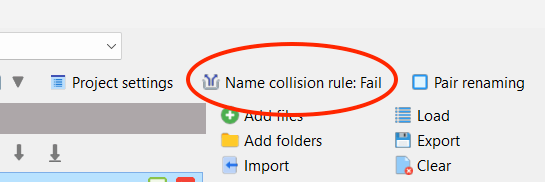 Name collision rule menu item