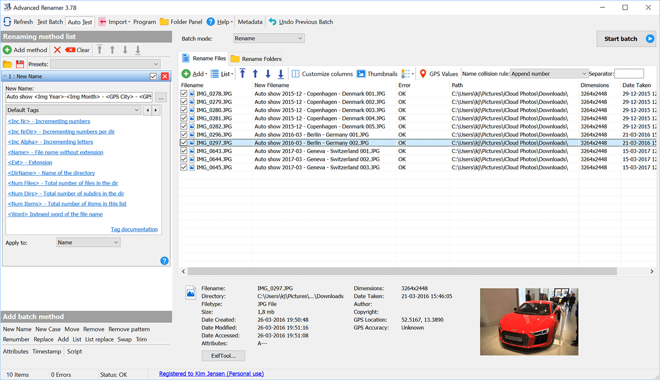 Suchen und ersetzen Funktion um Dateinamen zu ändern | screen aren 105